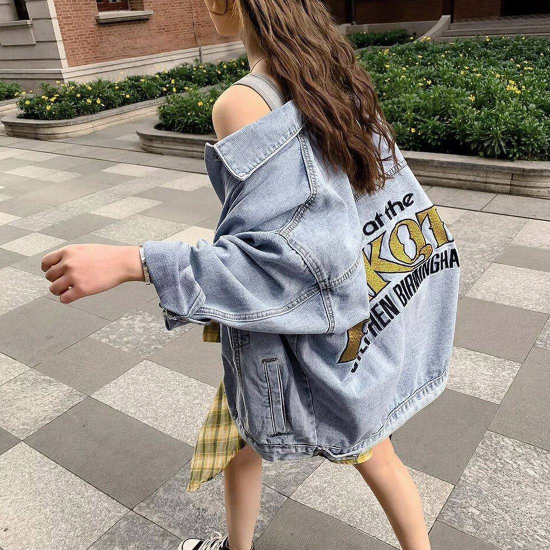 デニムジャケット レディース バックロゴ サックス