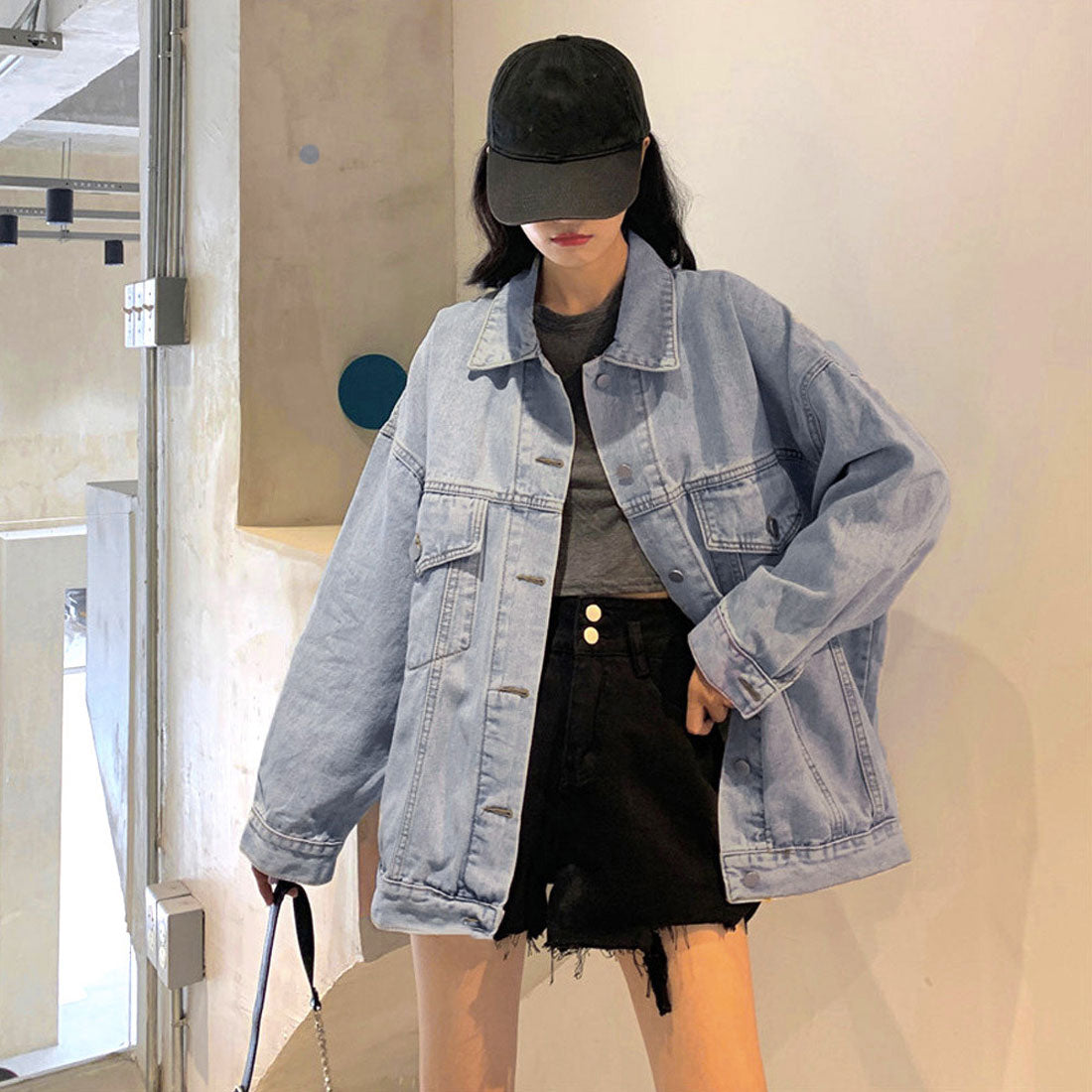 デニムジャケット レディース バックロゴ サックス