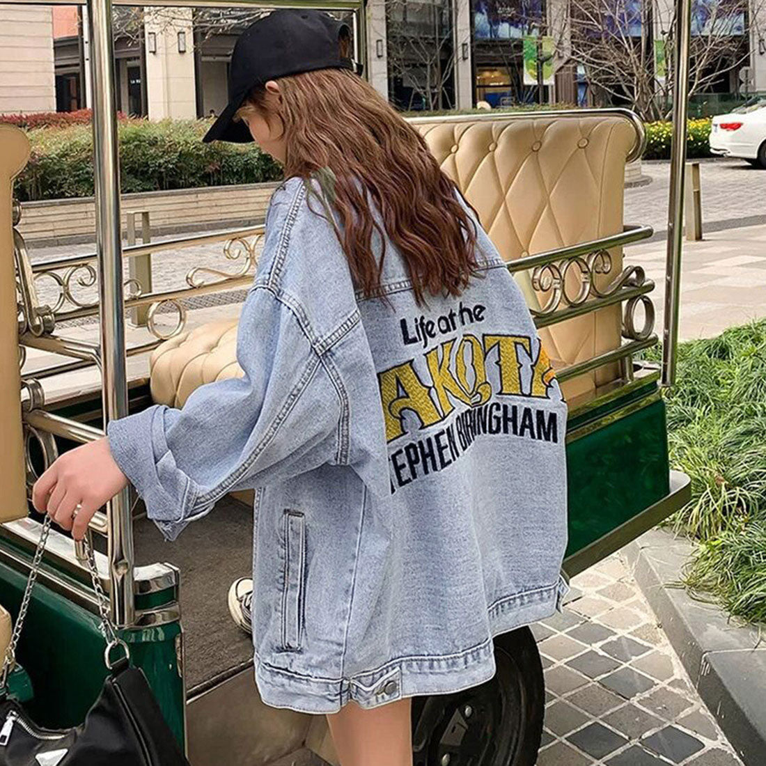 デニムジャケット レディース バックロゴ サックス