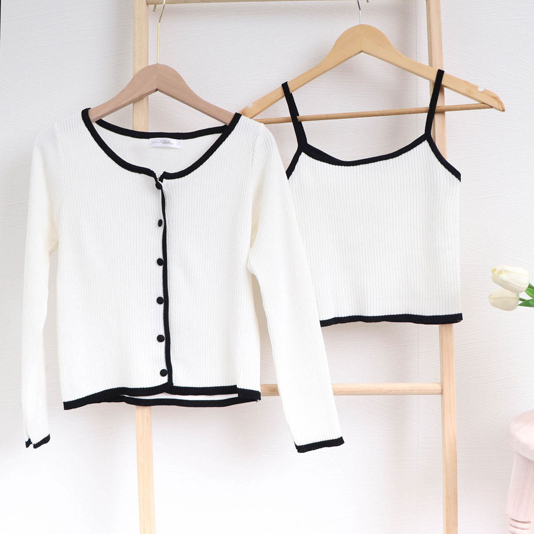 ニットカーディガン キャミ 2点セット ブラック