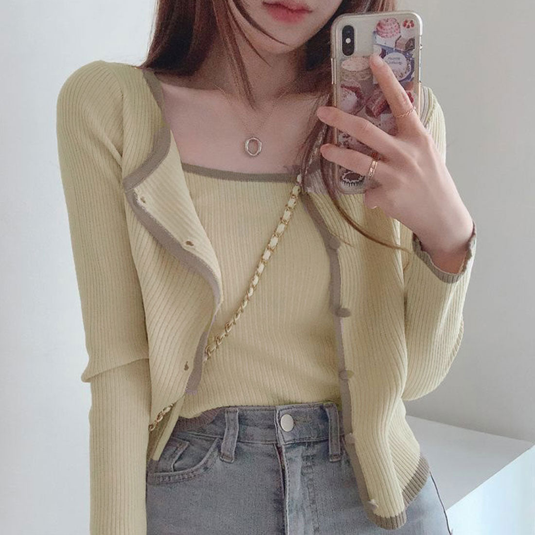 ニットカーディガン キャミ 2点セット ブラック