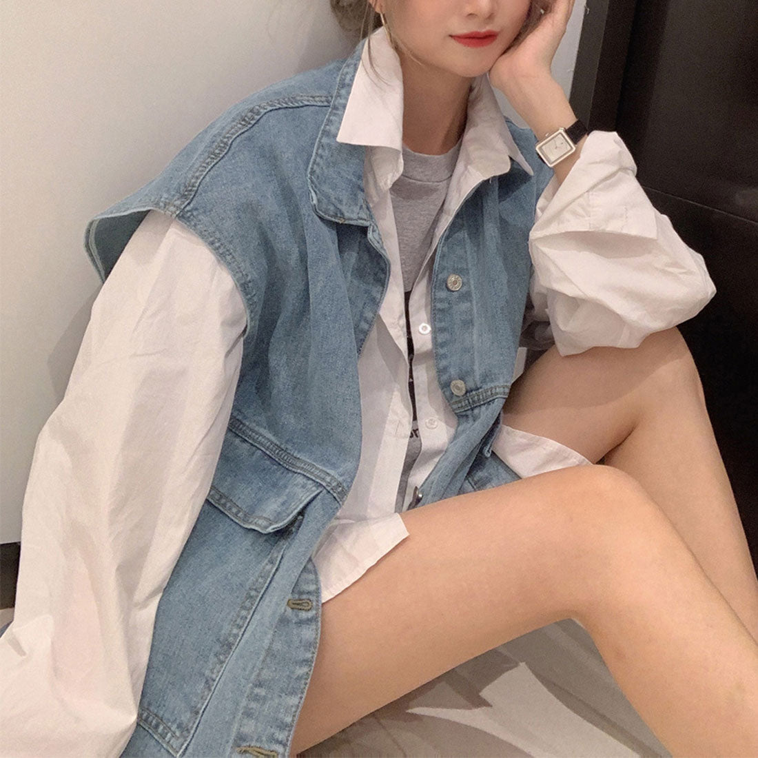 ベスト レディースデニムベスト 韓国ジレ