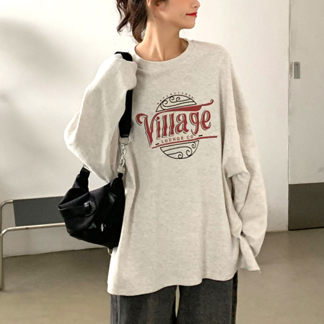 ロゴTシャツ レディース 長袖 韓国 イエロー