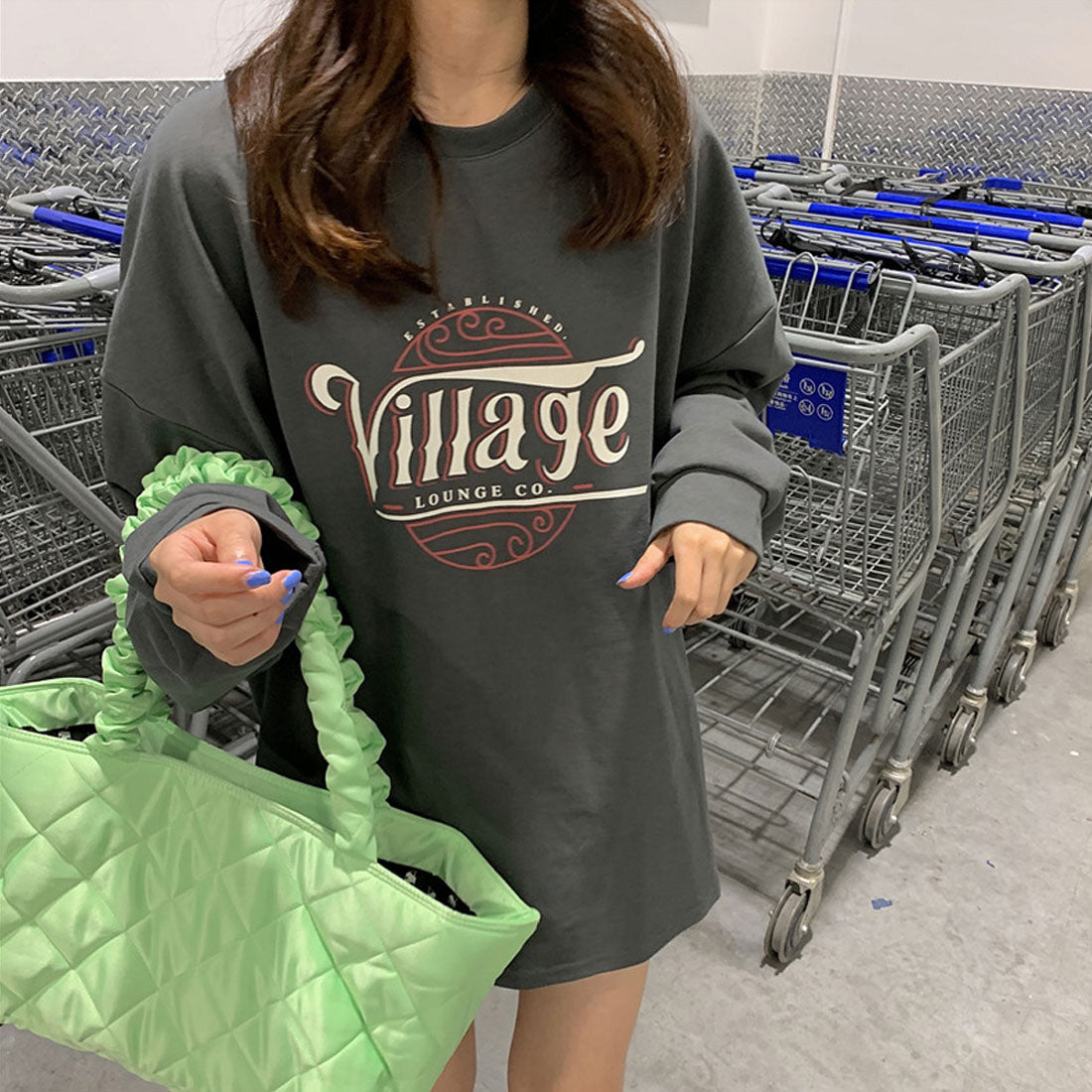 ロゴTシャツ レディース 長袖 韓国 イエロー