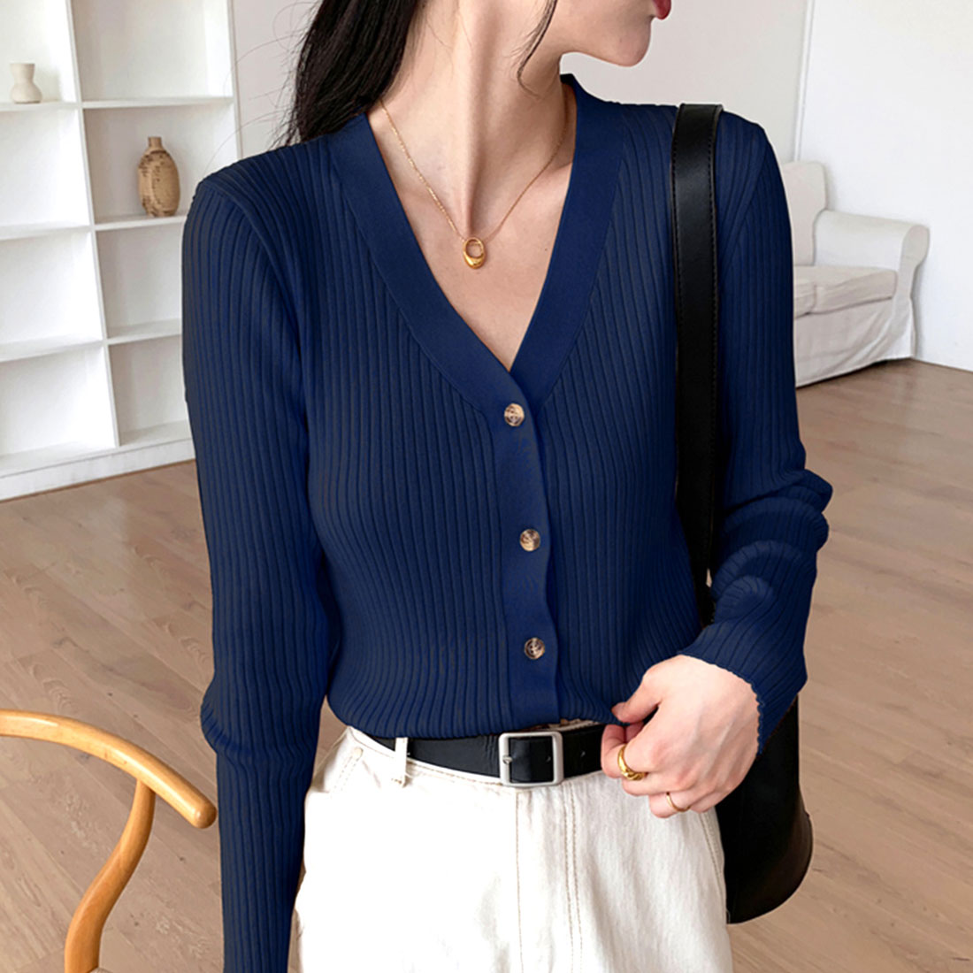 リブニットカーディガン レディース 秋冬