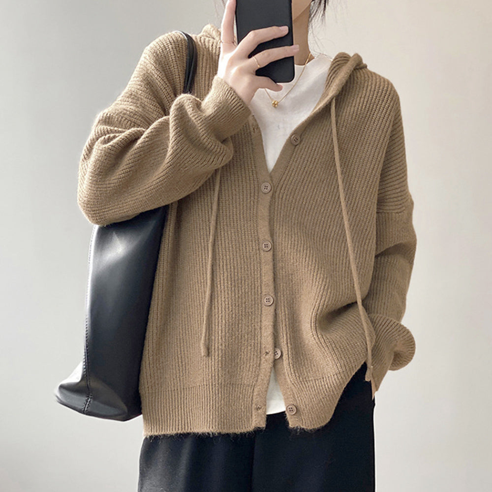 韓国 ニットカーディガン フード付き 秋