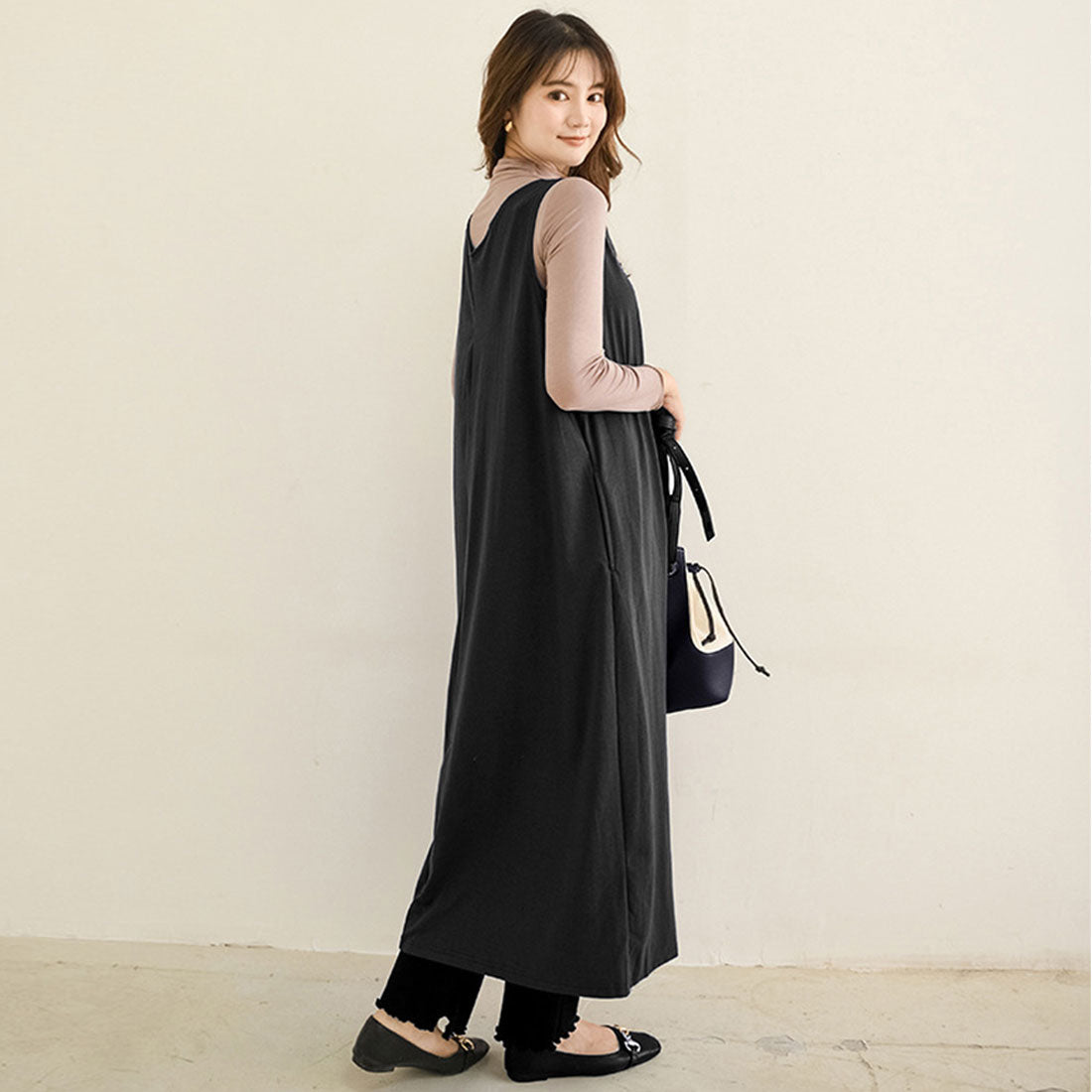 ロング ジャンパースカート vネック秋