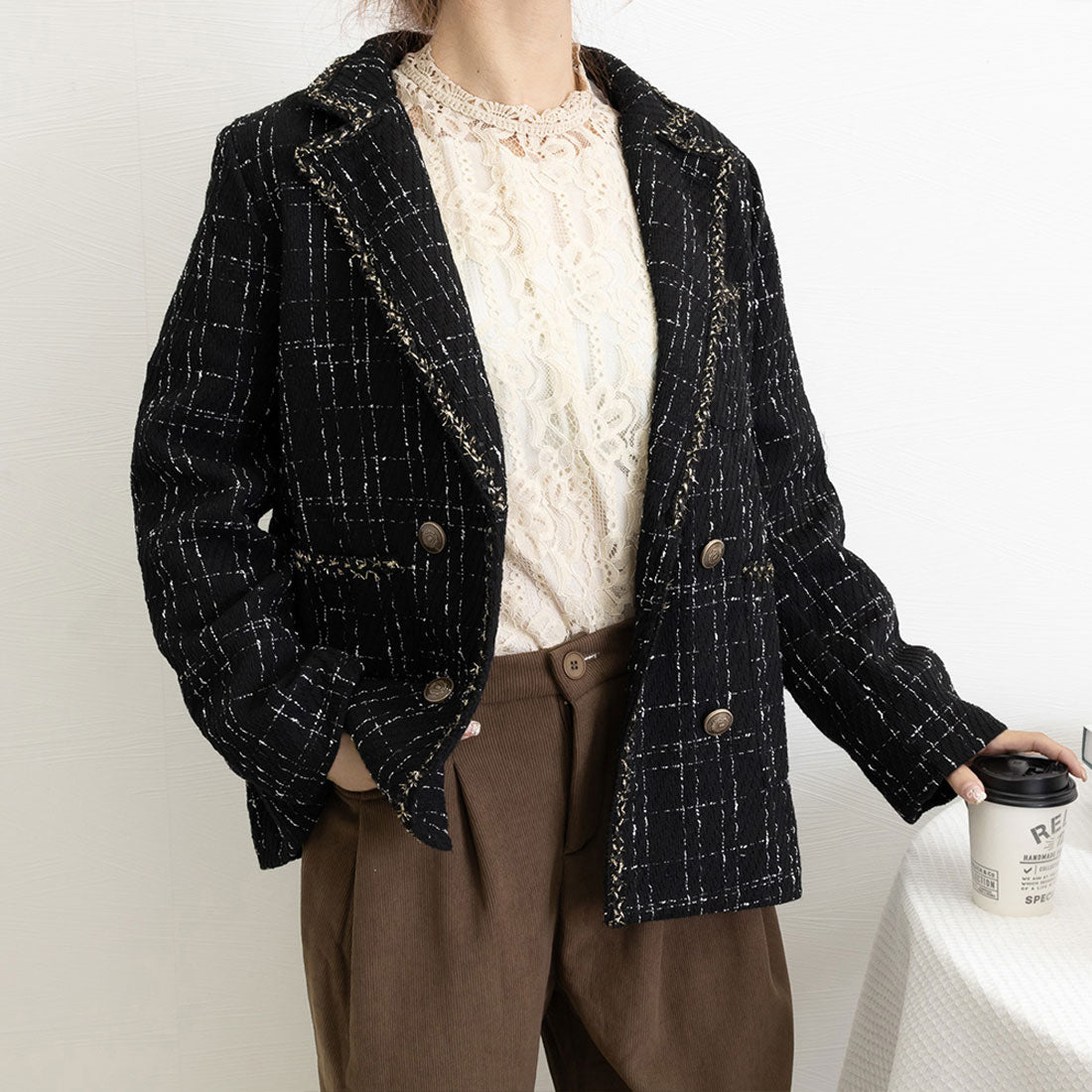 ツイード風ジャケット レディース 秋冬