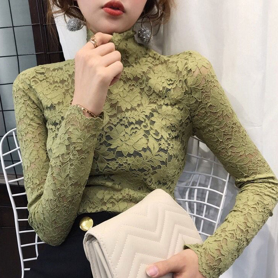総レース カットソー レディース 花柄