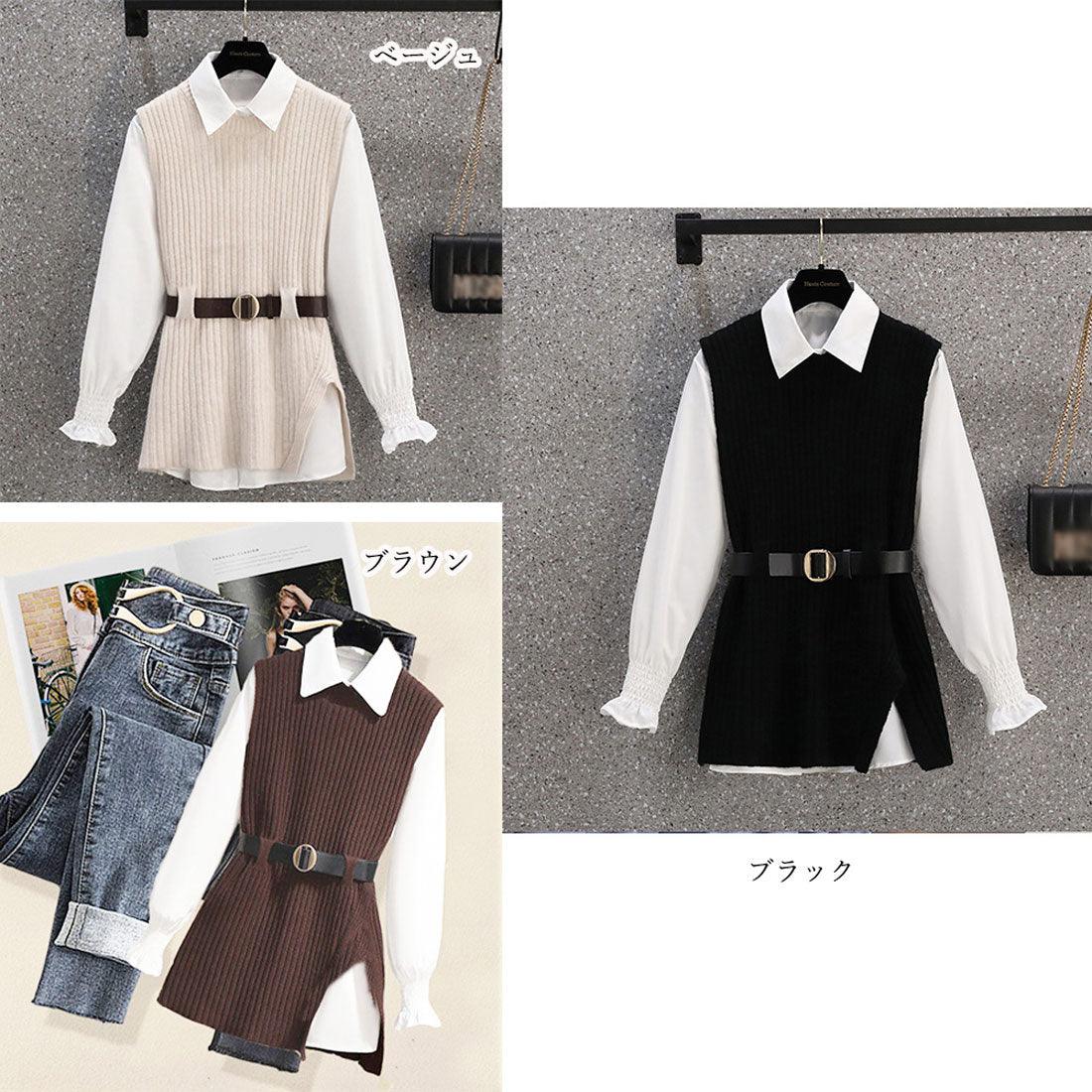 トップス ニット ブラウス 3点セット ブラック