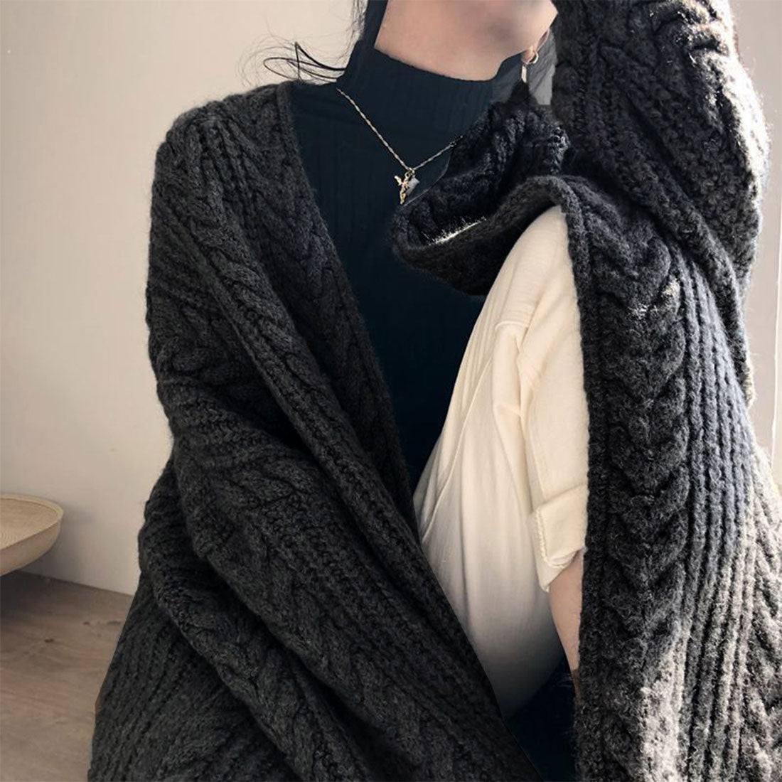 コーディガン レディース ロング丈,ダークグレー
