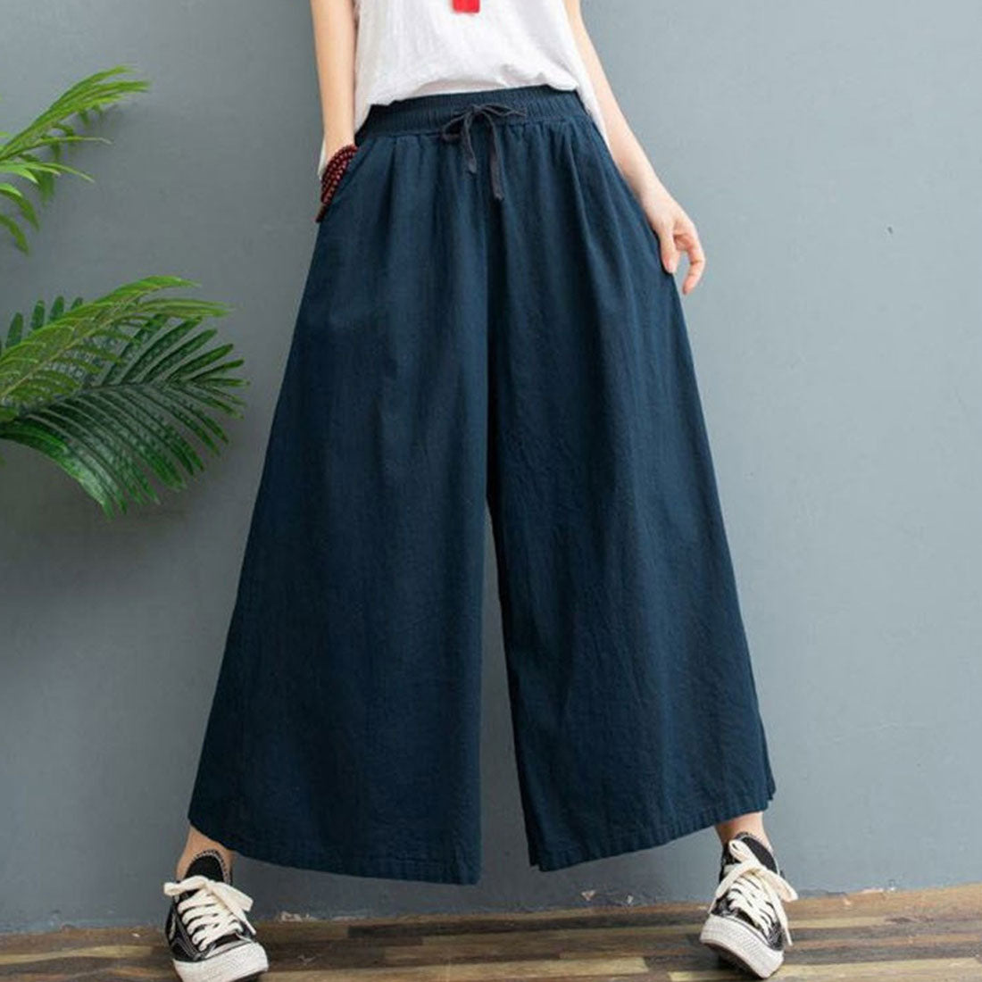 リネンワイドパンツ レデイース ネイビー