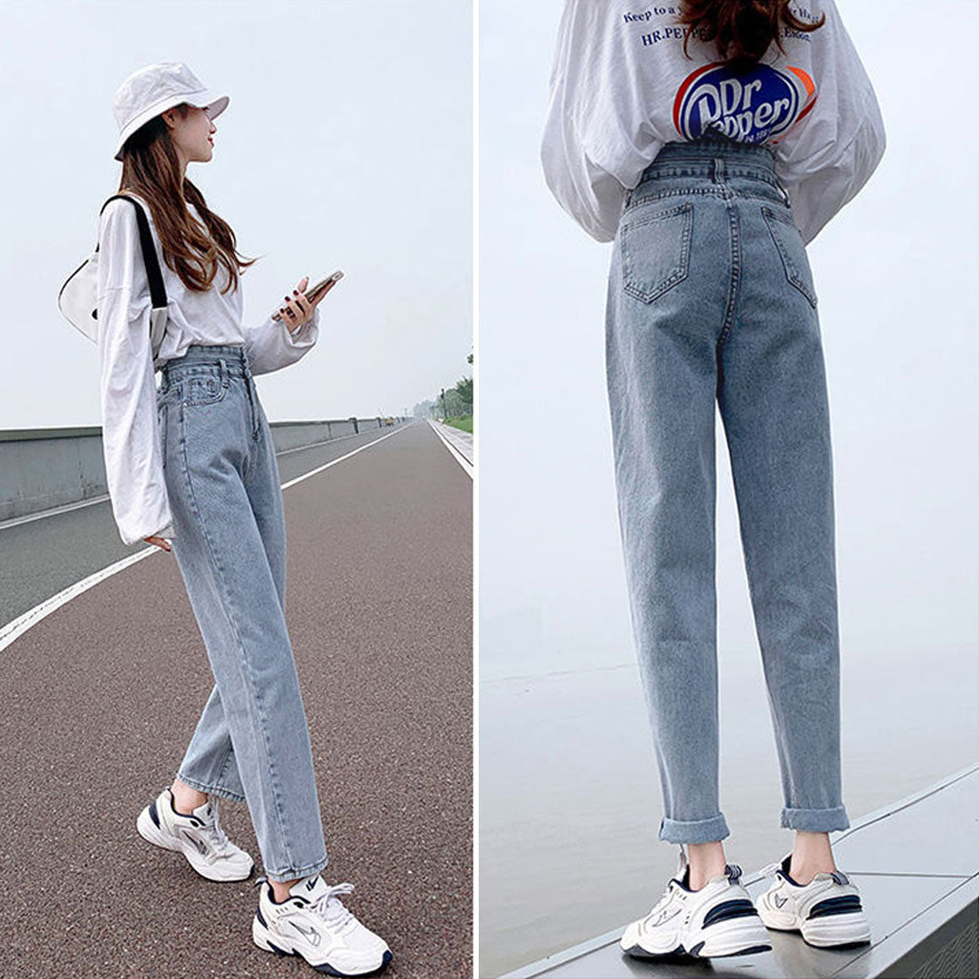 韓国 デニムパンツハイウエスト 大人美脚