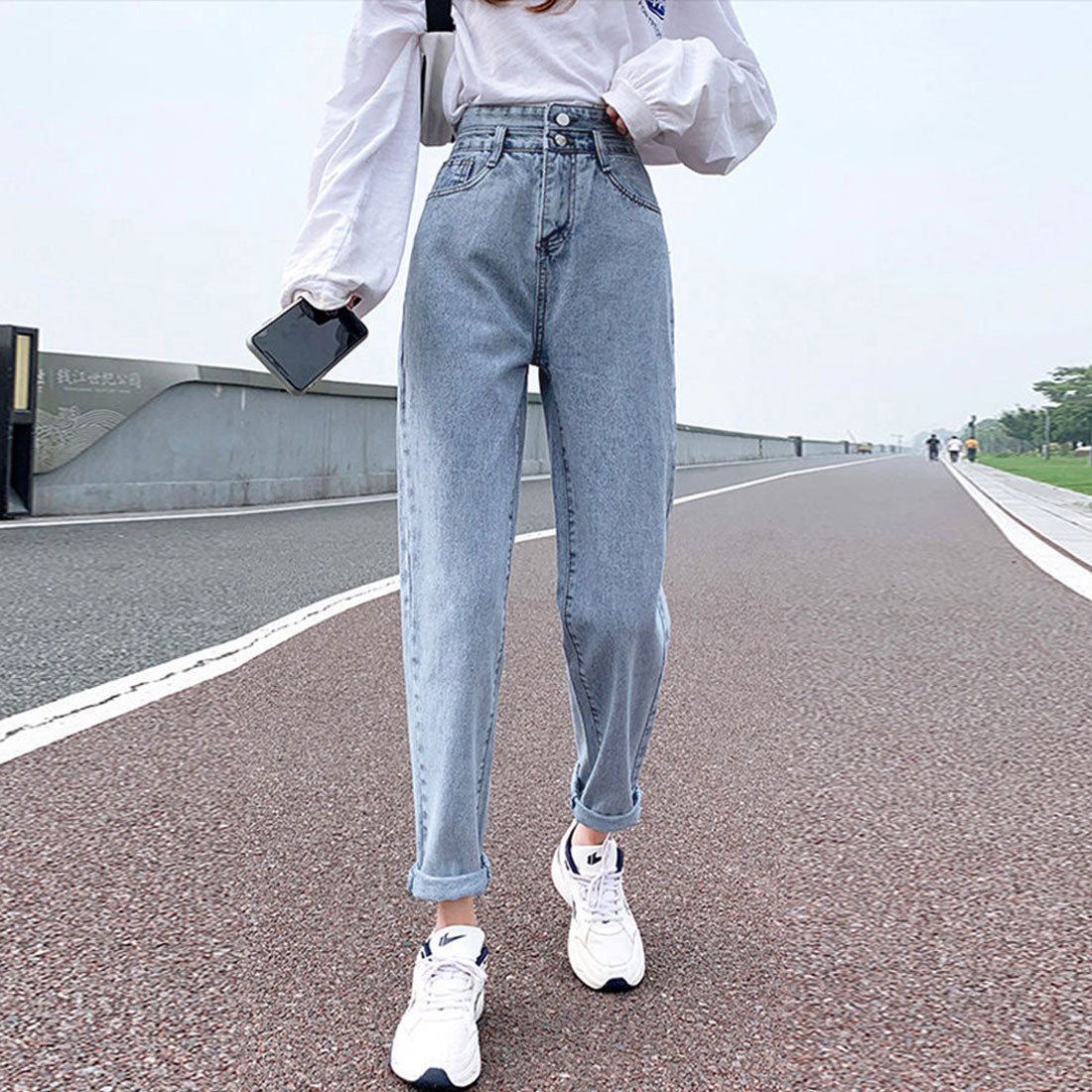韓国 デニムパンツハイウエスト 大人美脚