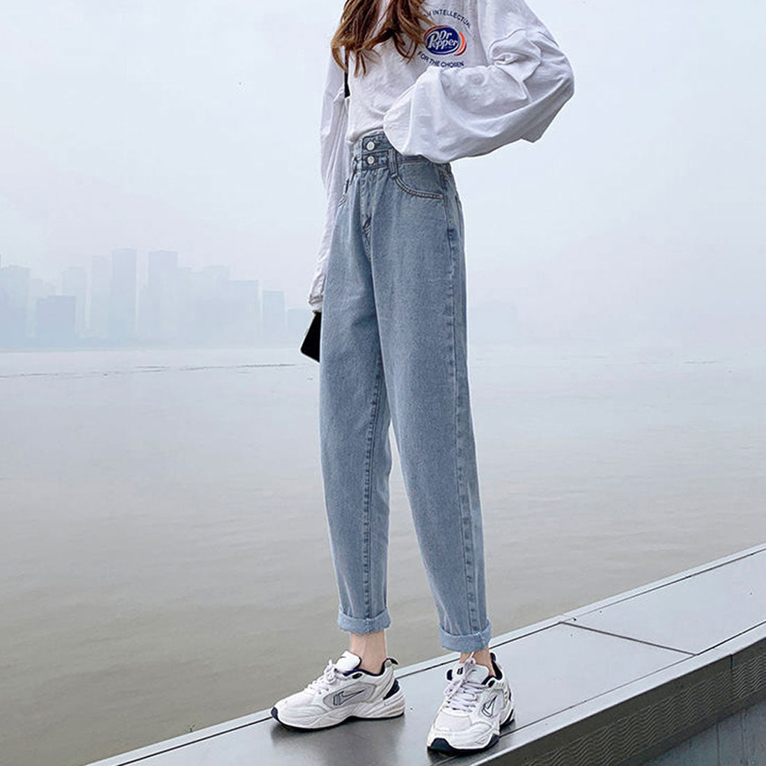 韓国 デニムパンツハイウエスト 大人美脚