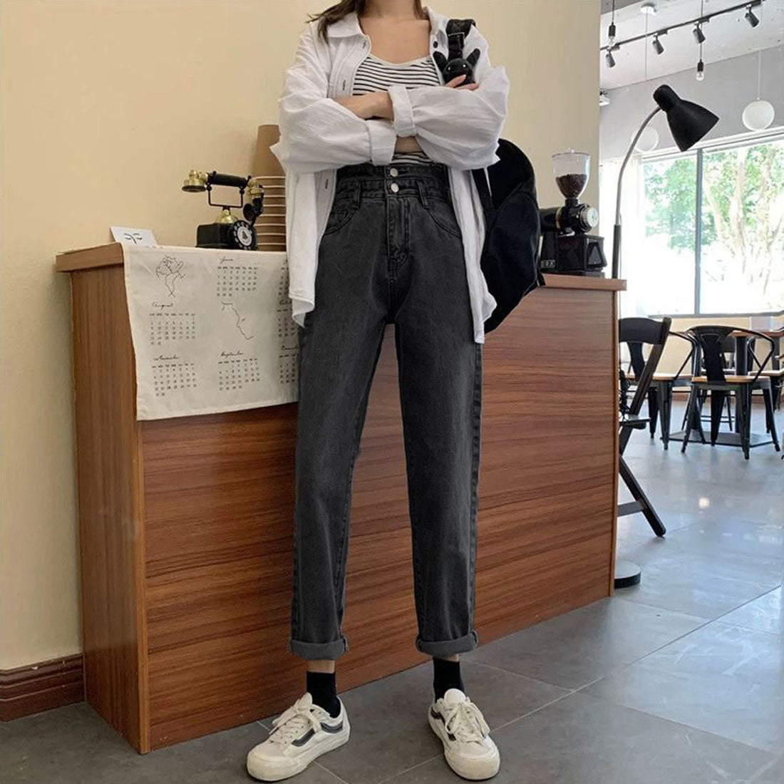 韓国 デニムパンツハイウエスト 大人美脚