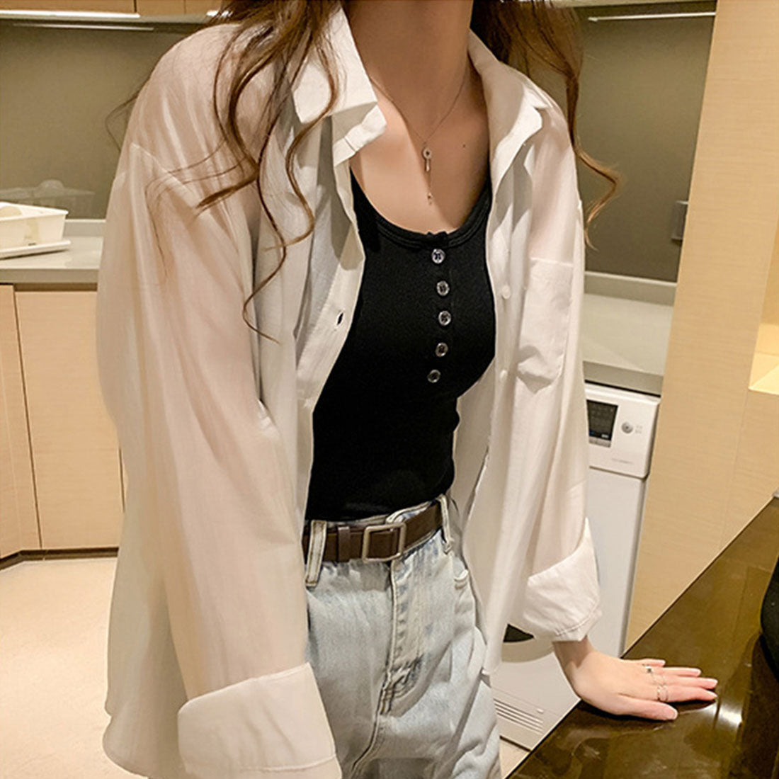 ニットタンクトップス フロントボタン