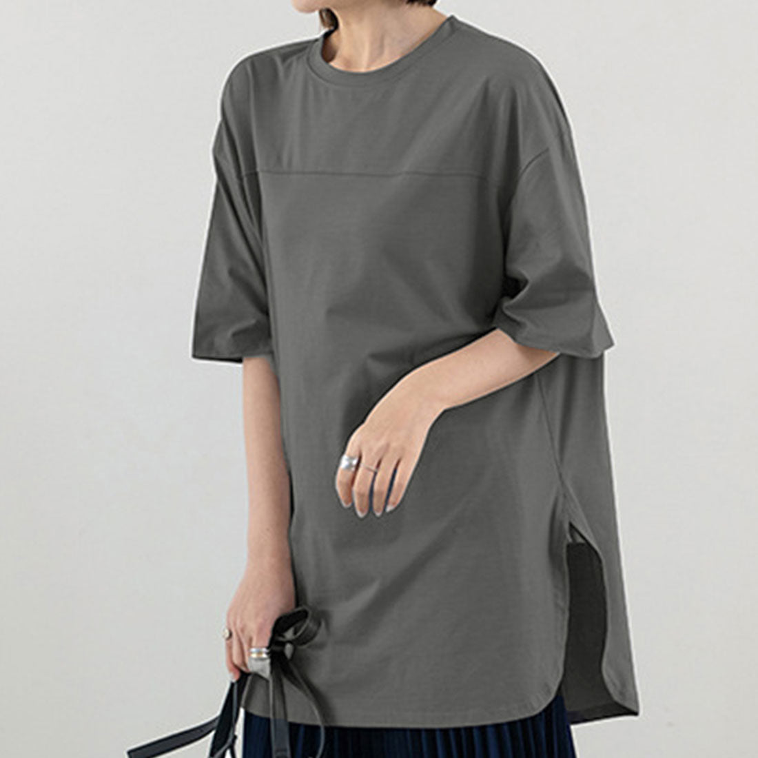 チュニックtシャツ レディース スリット,ダークグレー