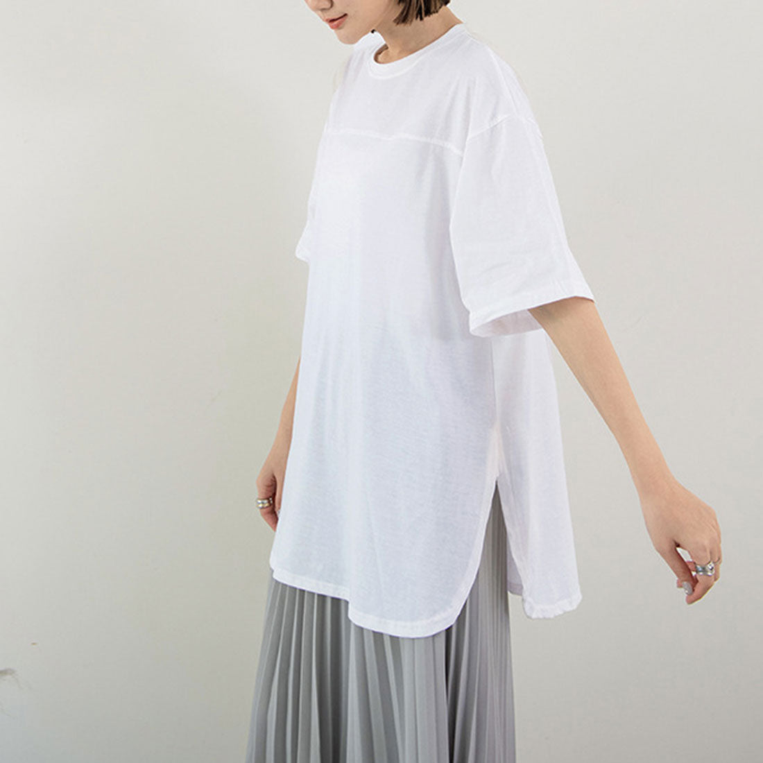 チュニックtシャツ レディース スリット,ホワイト