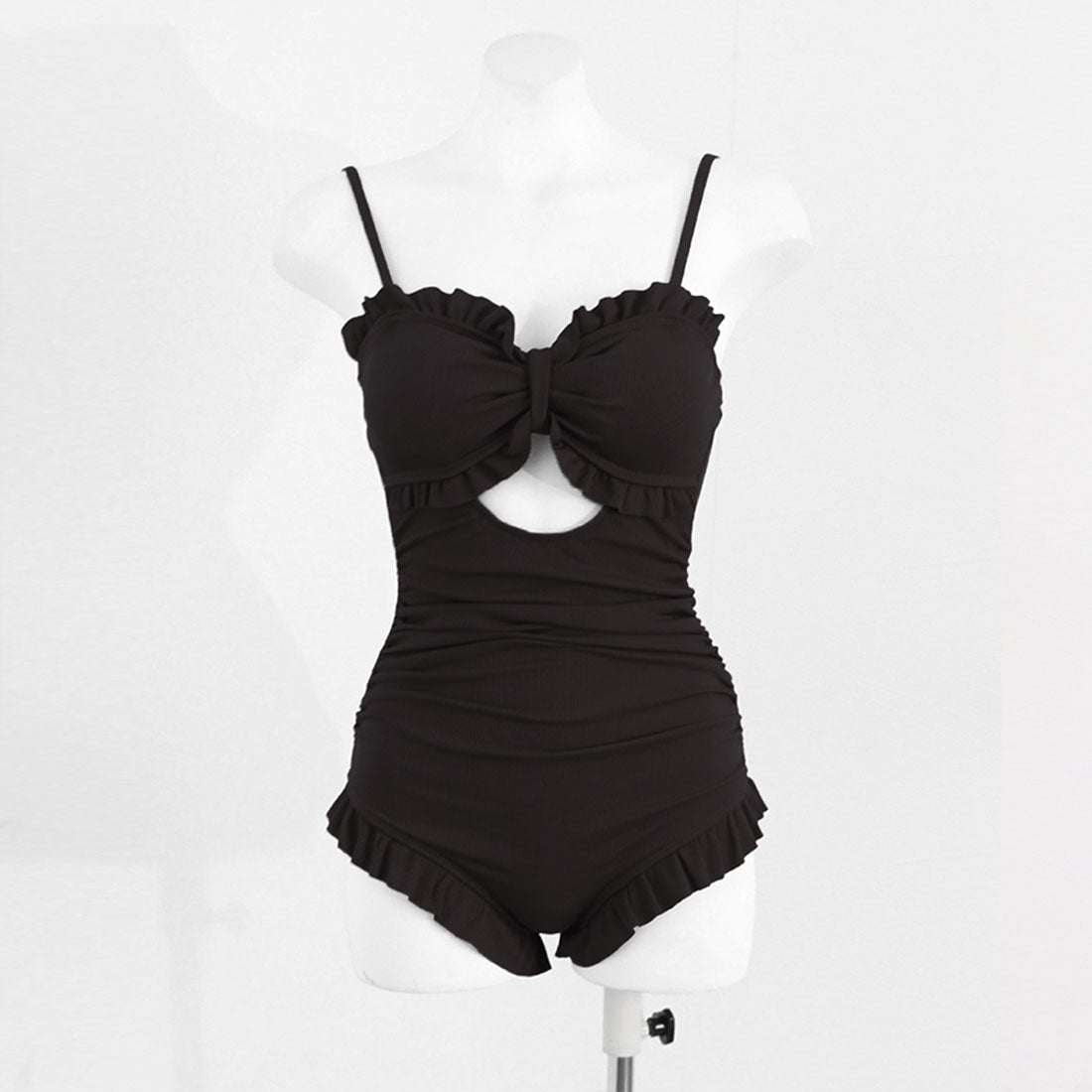 韓国風ワンピース水着体型カバー大人可愛い ブラック