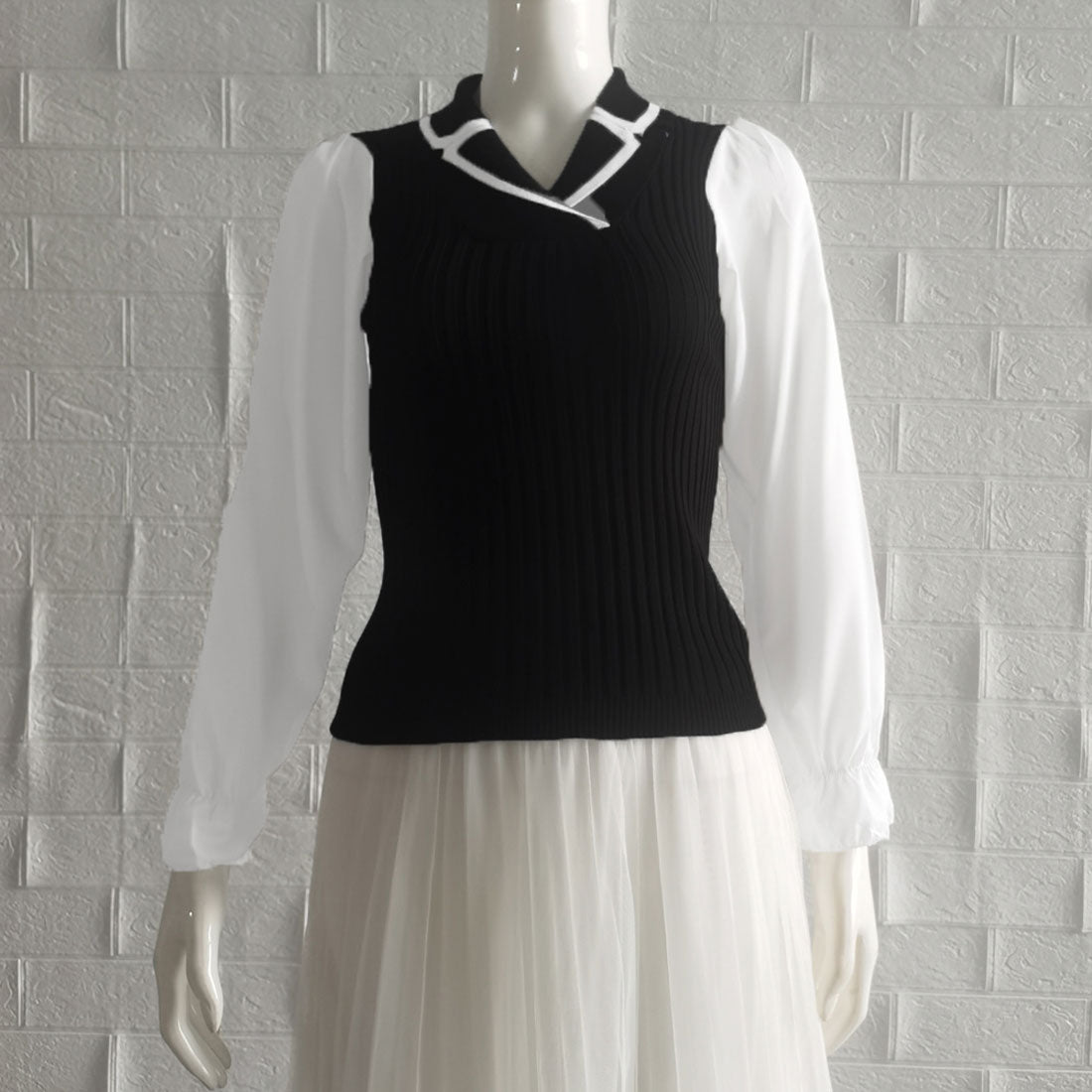 袖切り替え ニットトップス 韓国 秋服