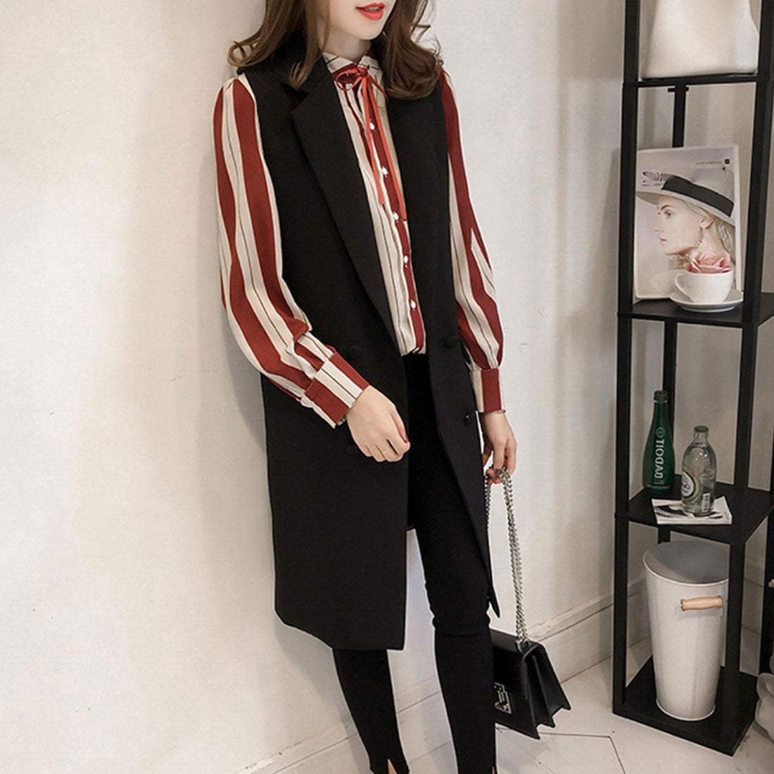 ロングジレ レディース ロングベスト韓国 キャメル