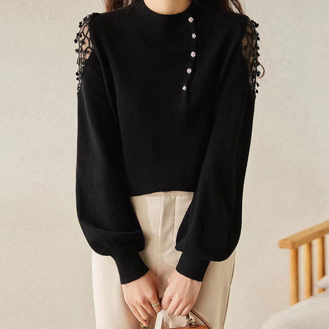 ニットトップス レディース 韓国ニット秋,ブラック