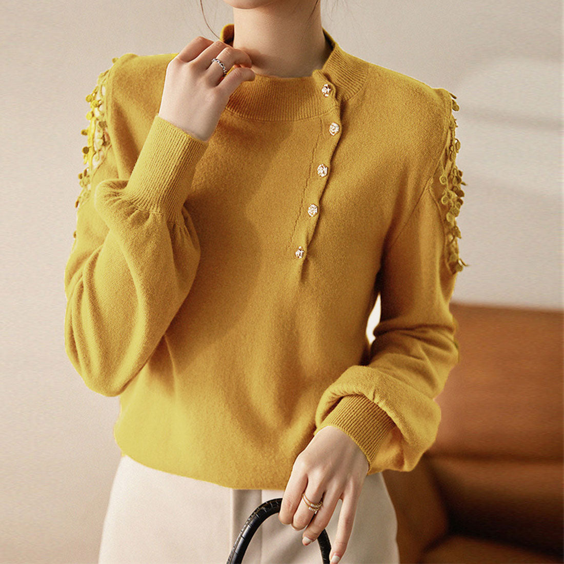 ニットトップス レディース 韓国ニット秋,イエロー