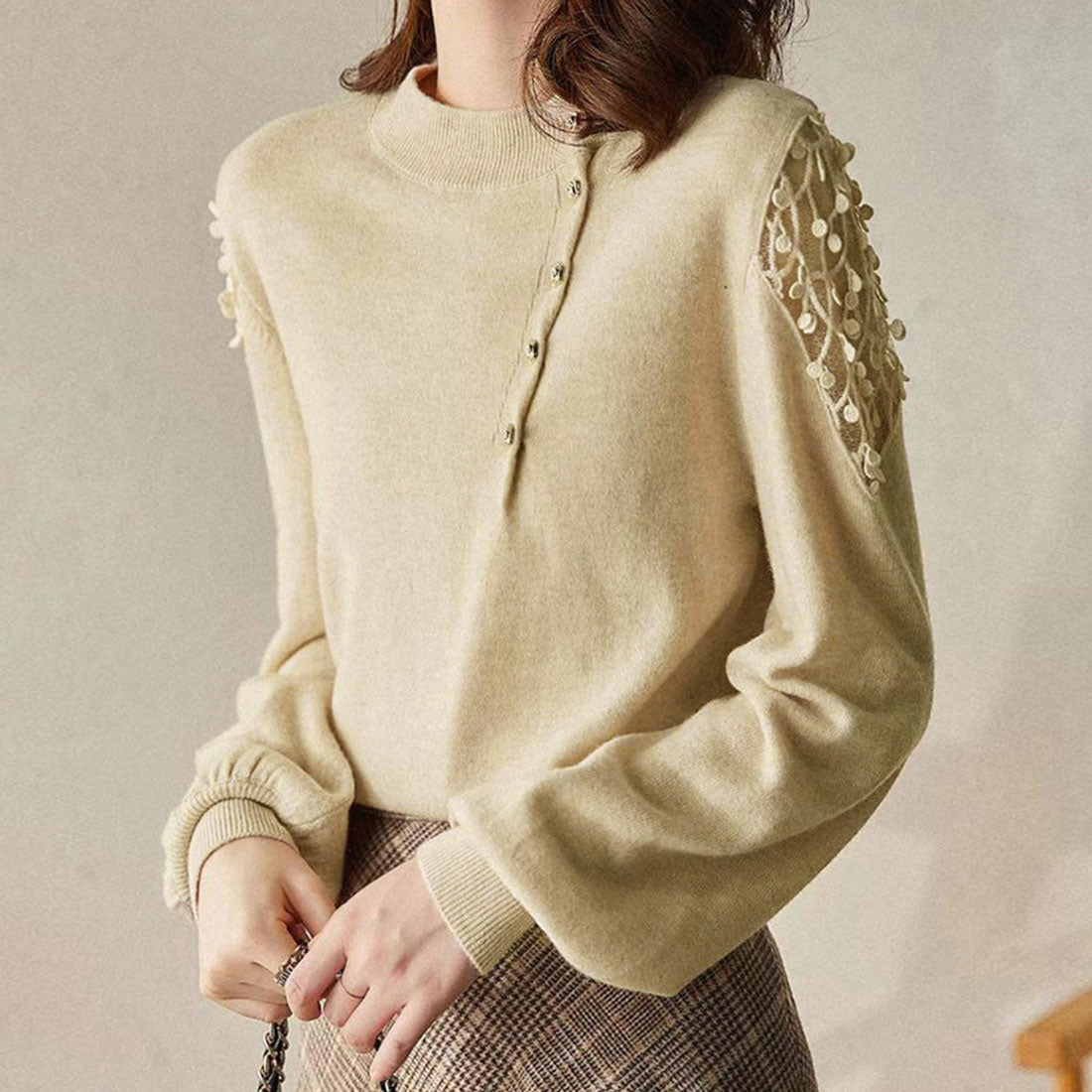 ニットトップス レディース 韓国ニット秋,ベージュ