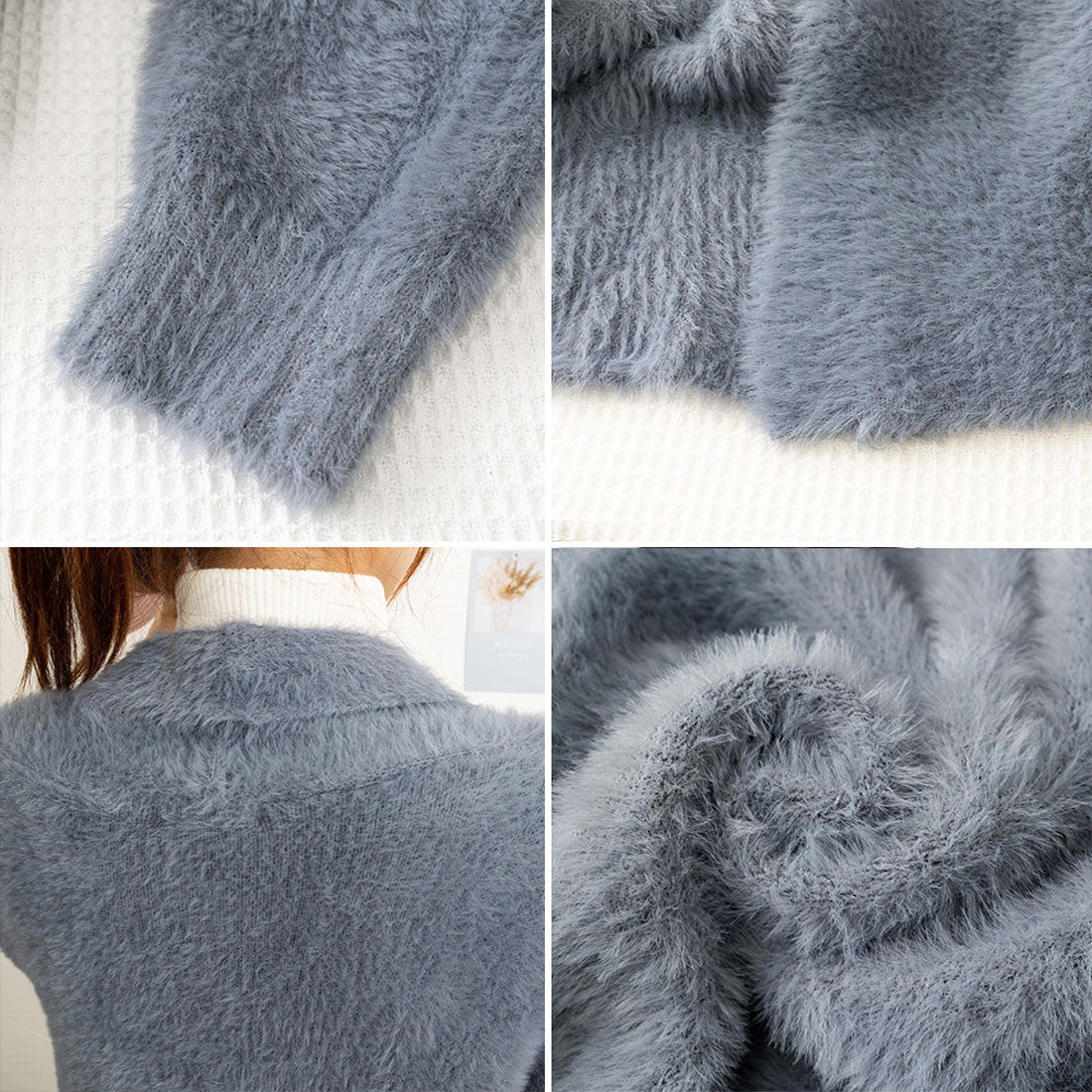 Shaggy long knit cardigan Korean style