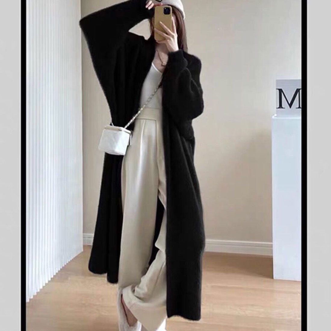 Shaggy long knit cardigan Korean style
