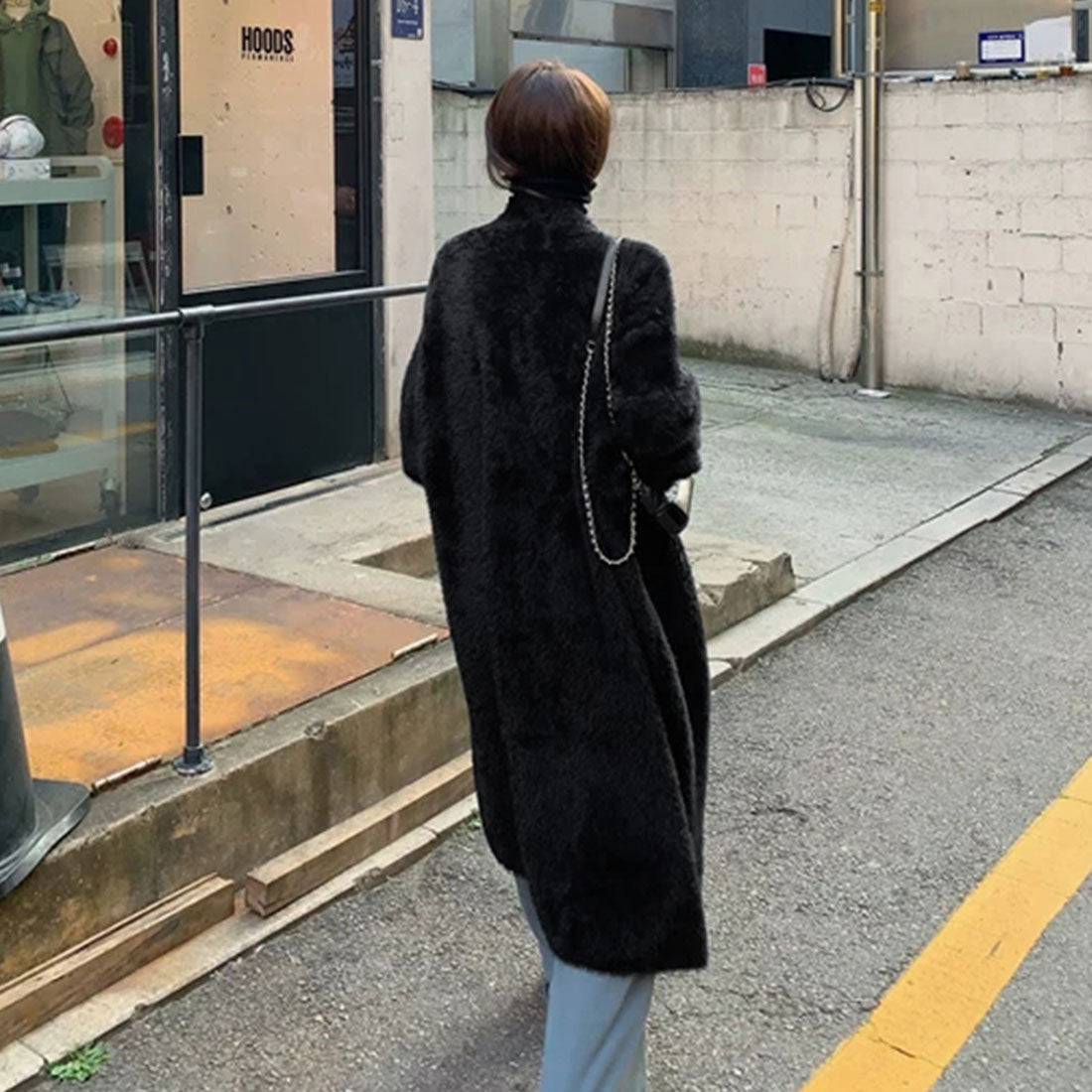 Shaggy long knit cardigan Korean style