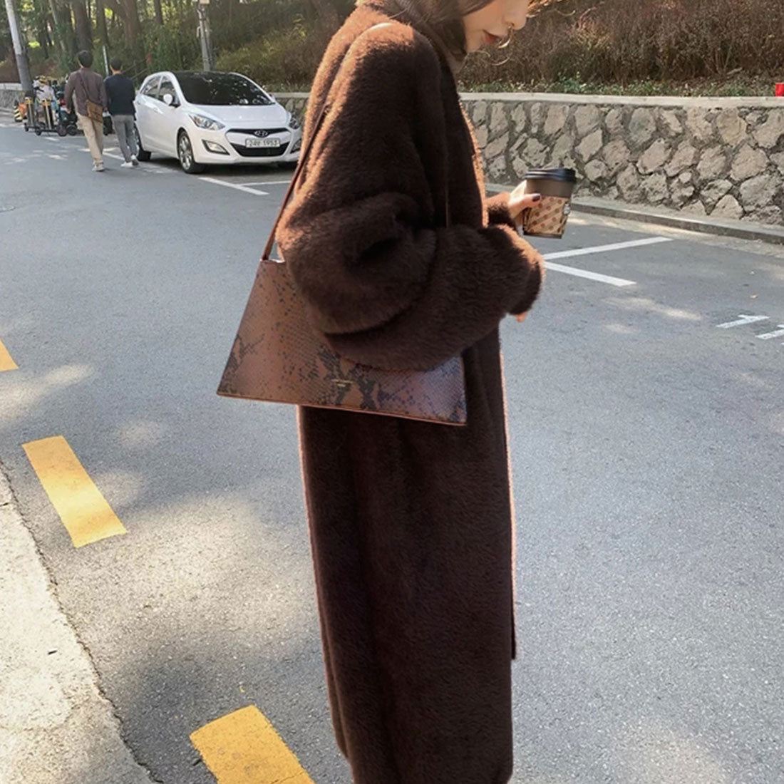 Shaggy long knit cardigan Korean style