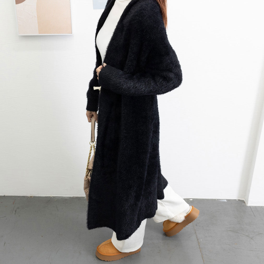 Shaggy long knit cardigan Korean style