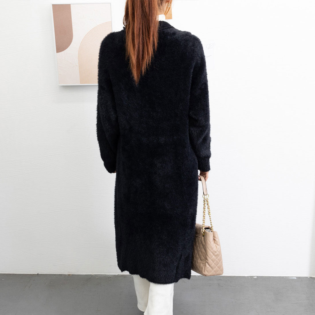 Shaggy long knit cardigan Korean style