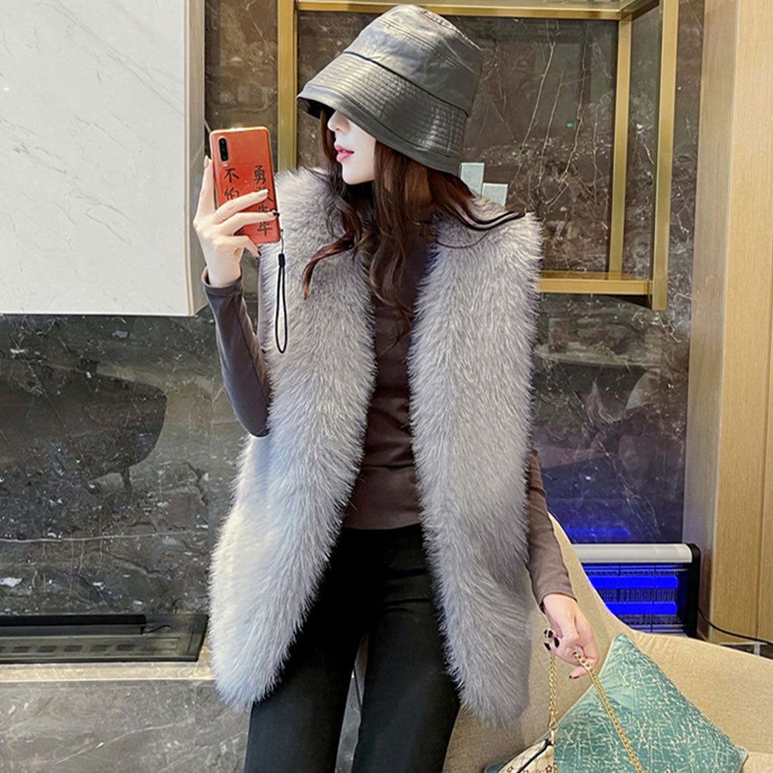 Eco fur vest, Korean style vest for women