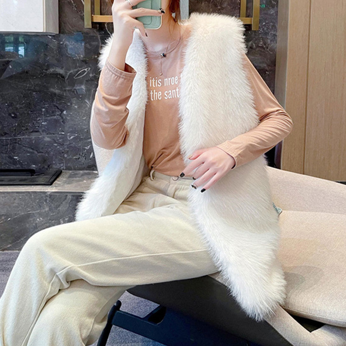 Eco fur vest, Korean style vest for women