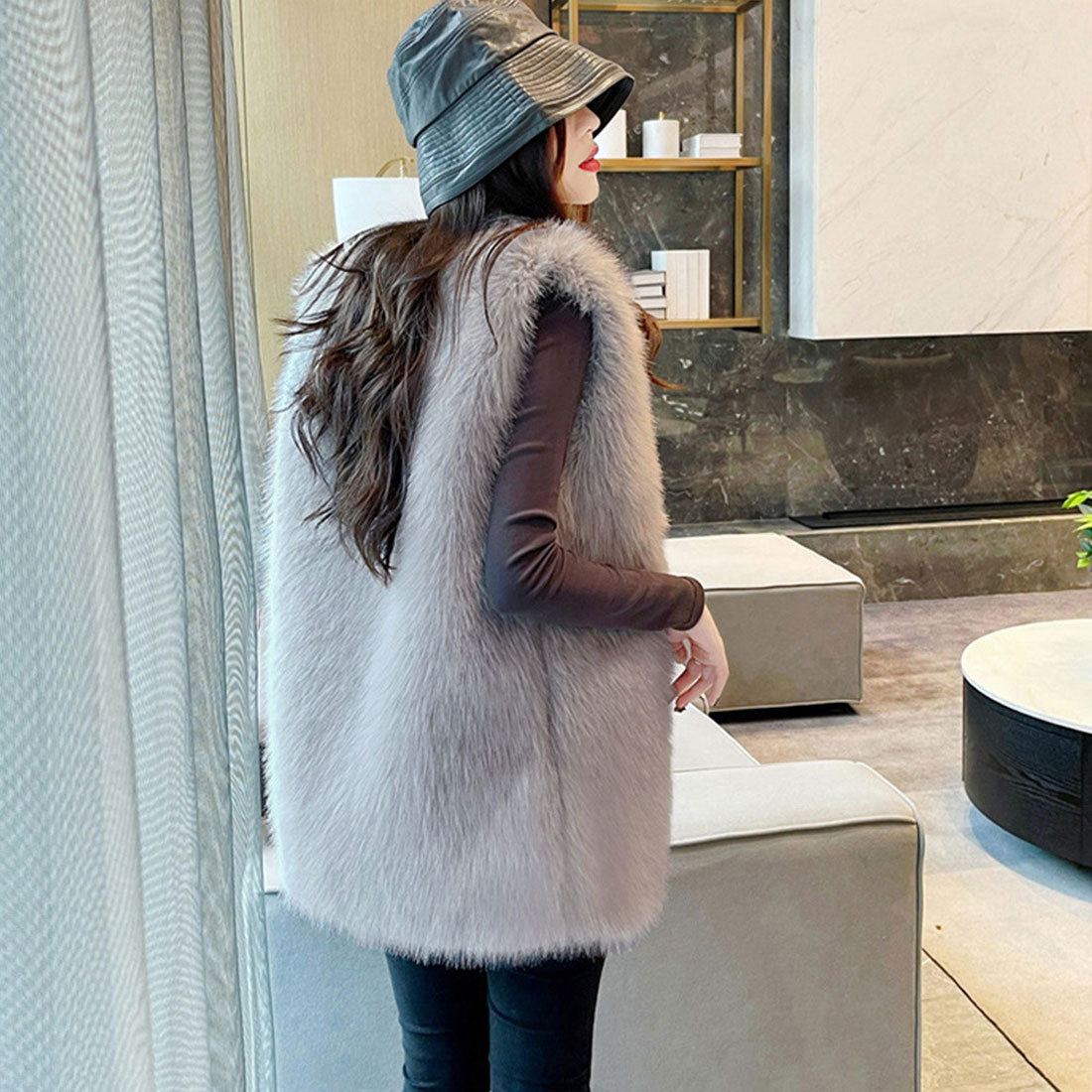 Eco fur vest, Korean style vest for women