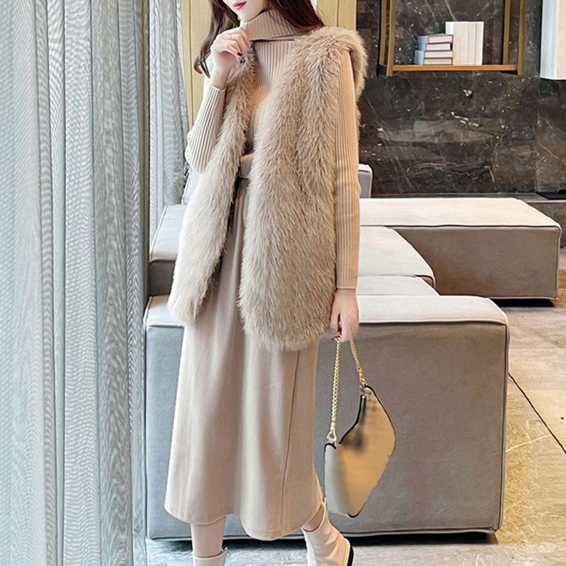 Eco fur vest, Korean style vest for women