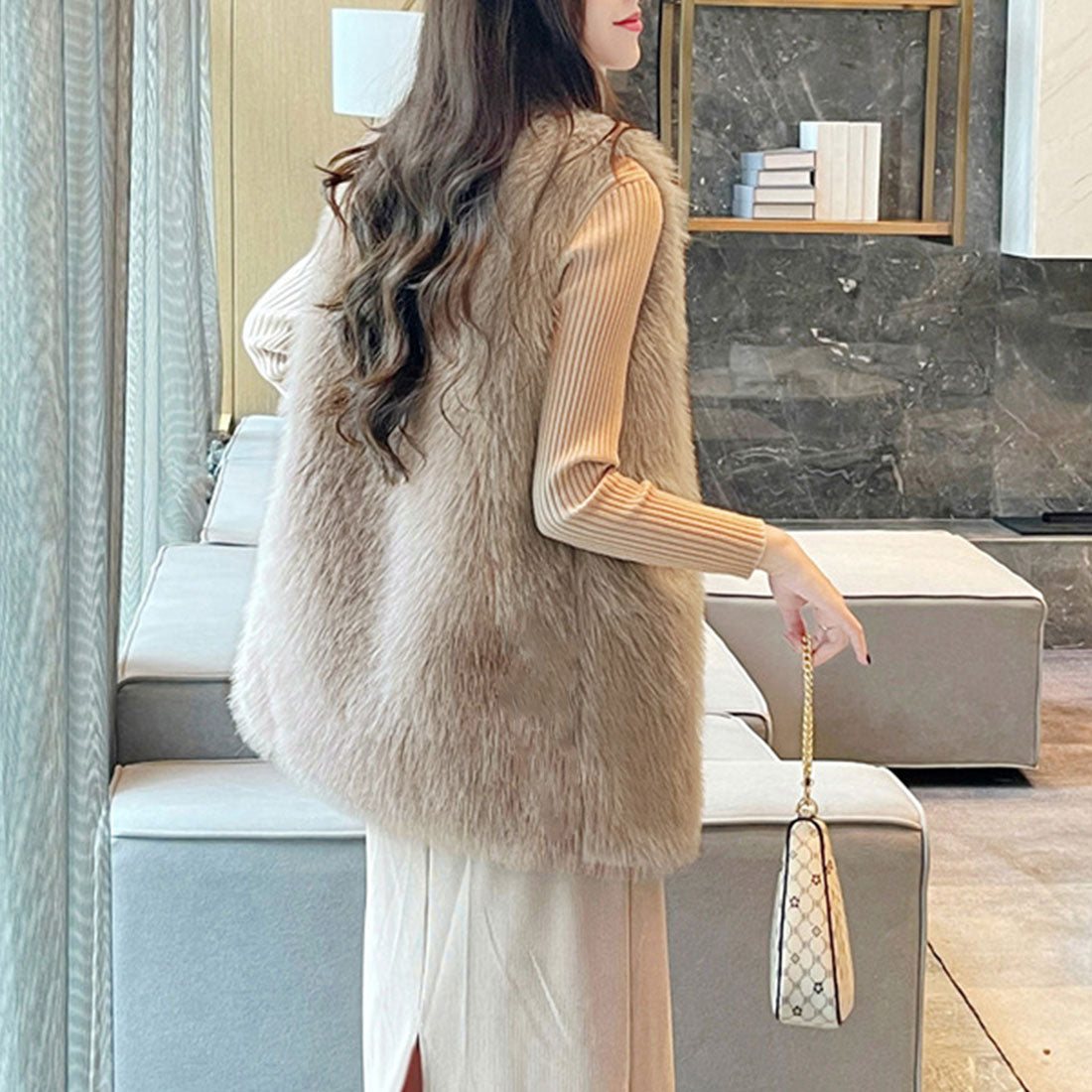 Eco fur vest, Korean style vest for women