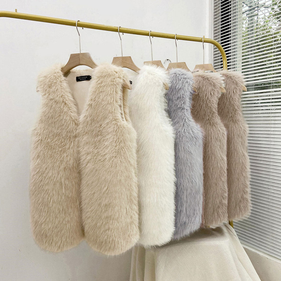 Eco fur vest, Korean style vest for women