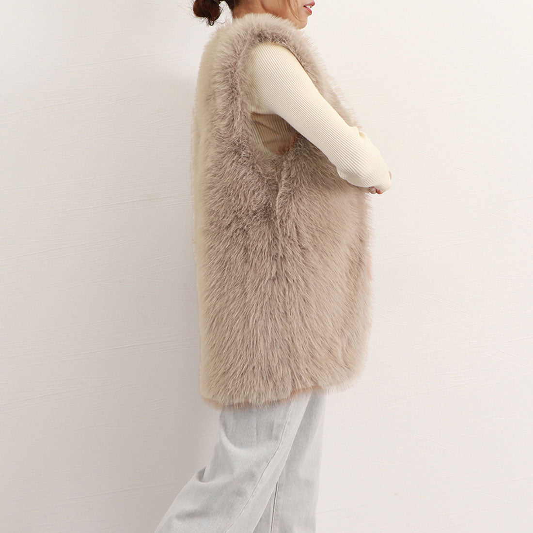 Eco fur vest, Korean style vest for women