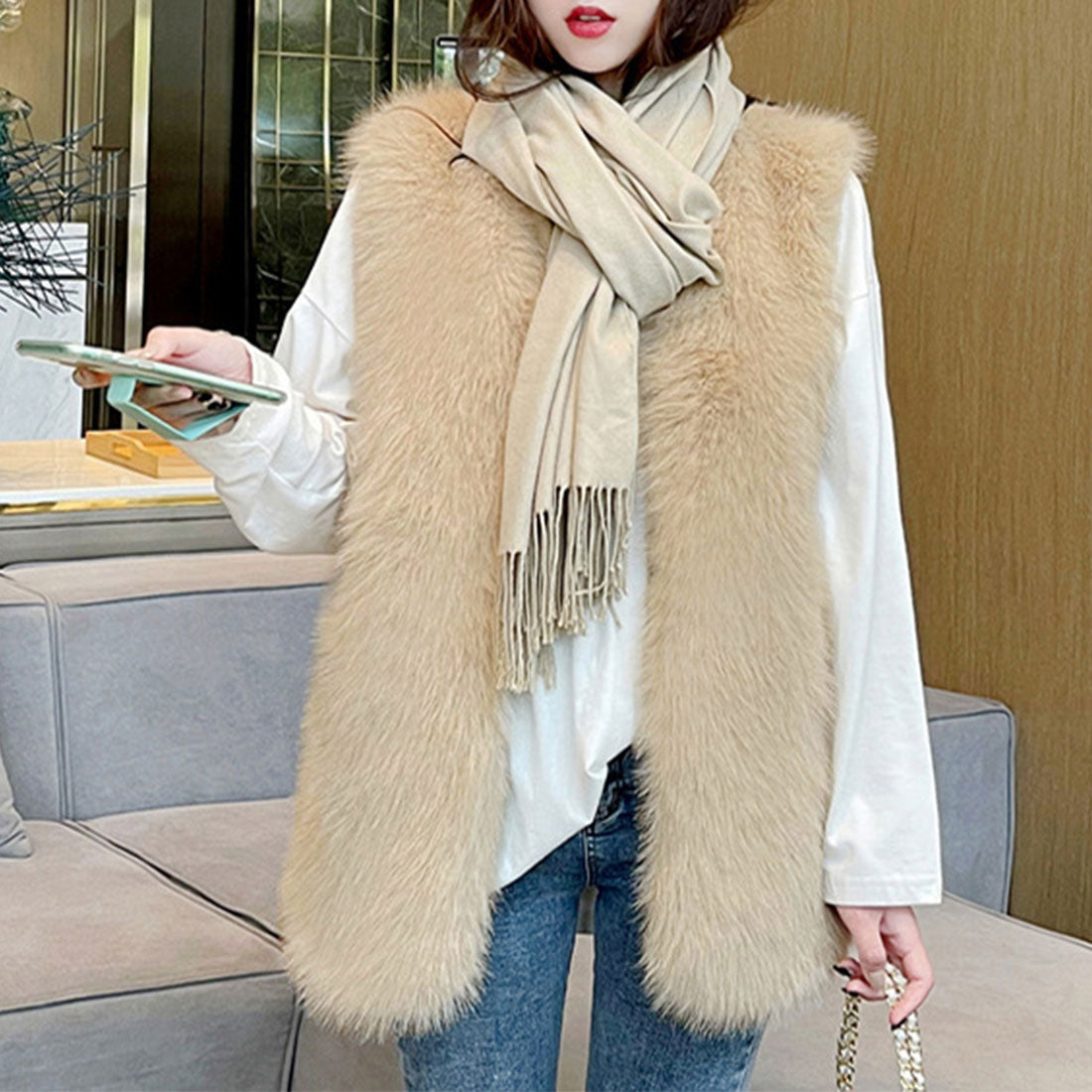 Eco fur vest, Korean style vest for women