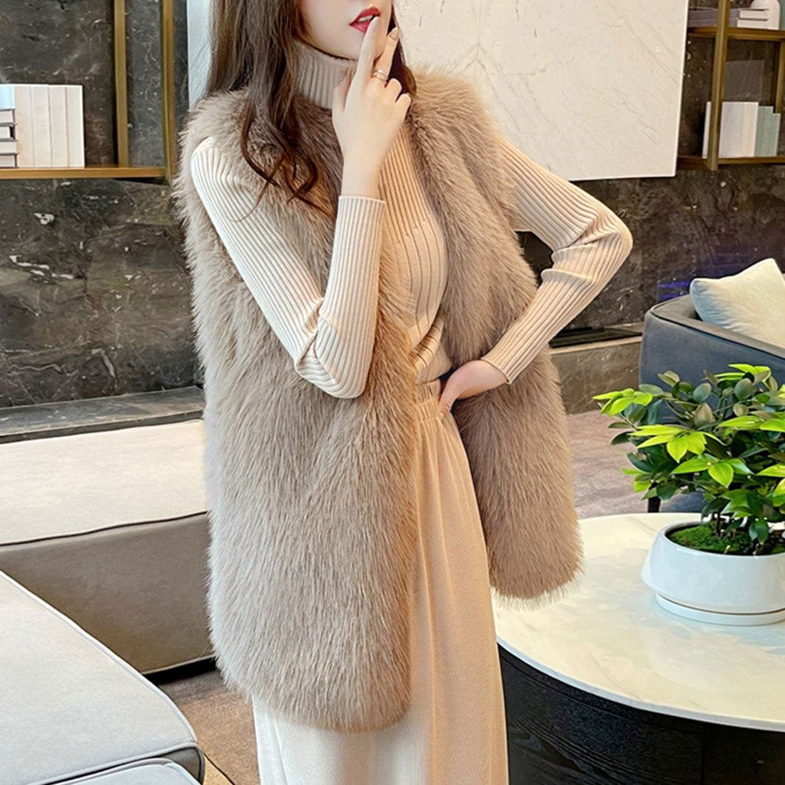 Eco fur vest, Korean style vest for women