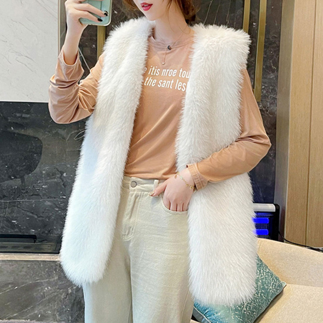 Eco fur vest, Korean style vest for women