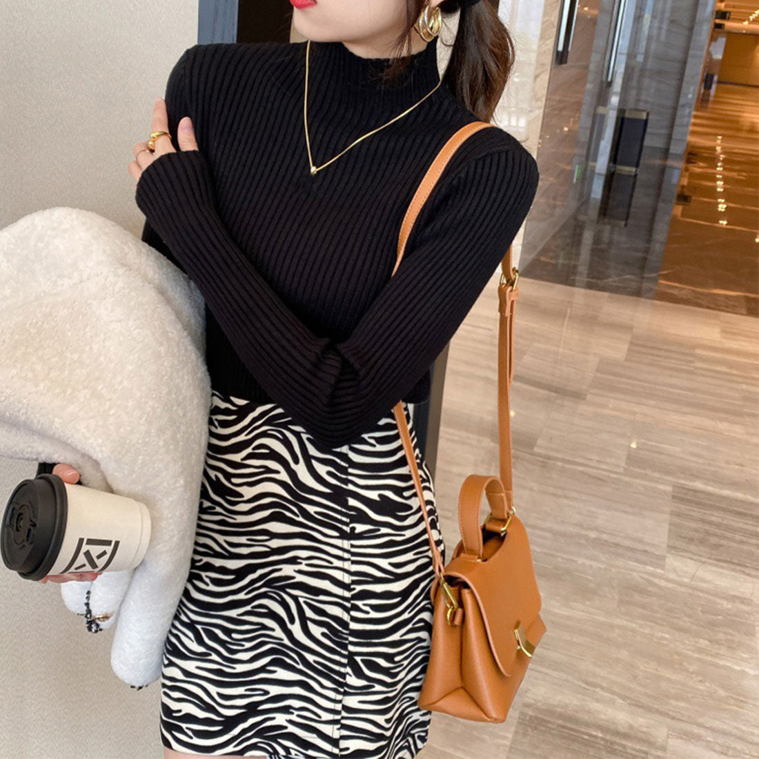 Women's Bottle Neck Rib Knit Top