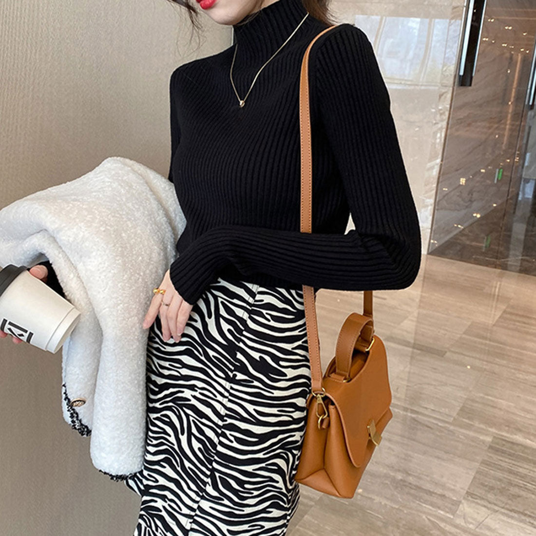Women's Bottle Neck Rib Knit Top