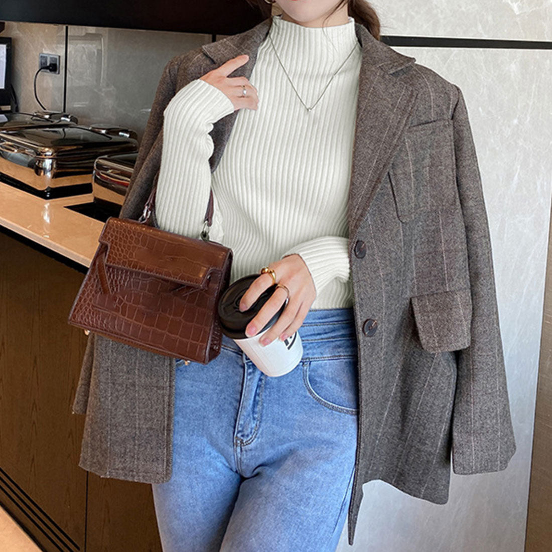 Women's Bottle Neck Rib Knit Top