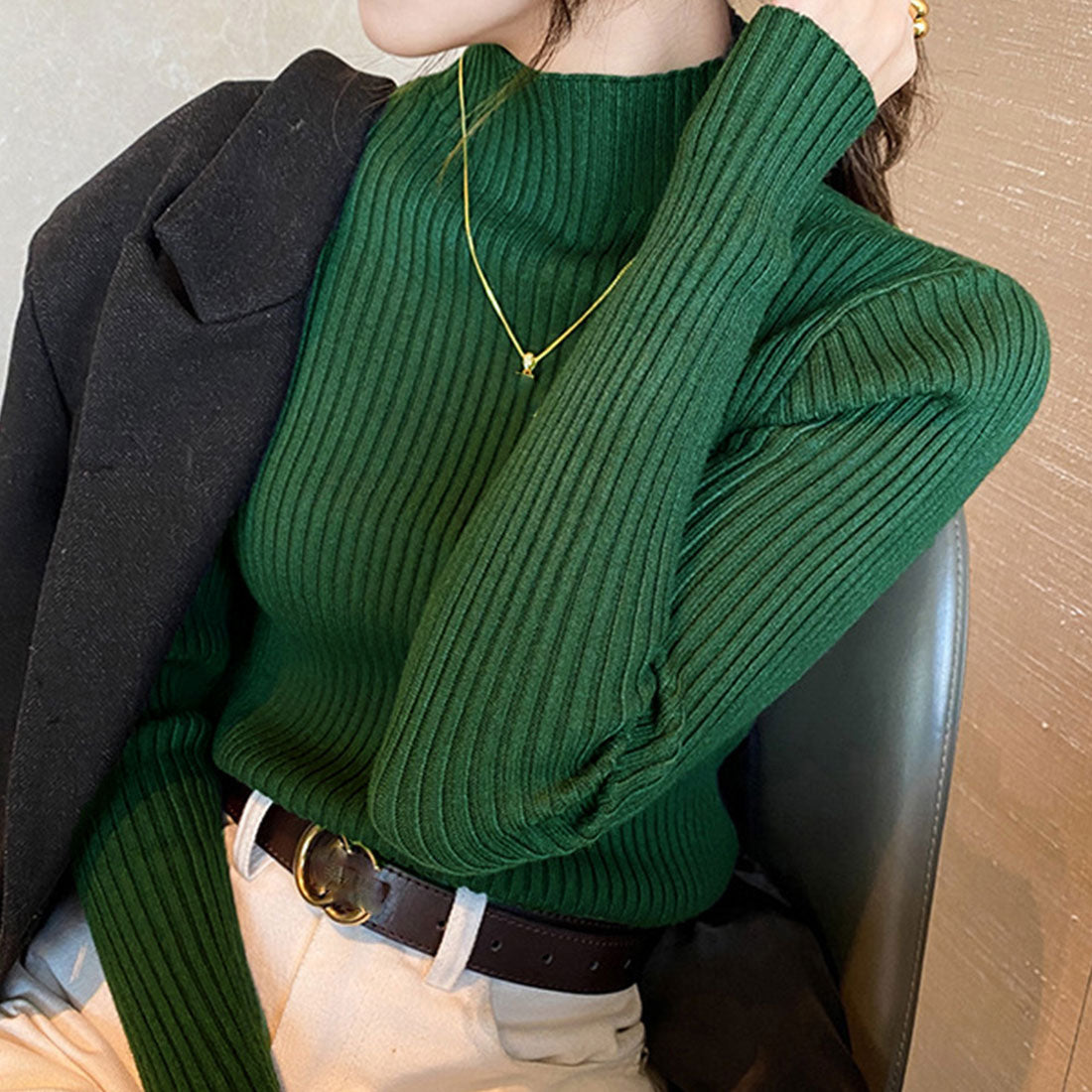 Women's Bottle Neck Rib Knit Top