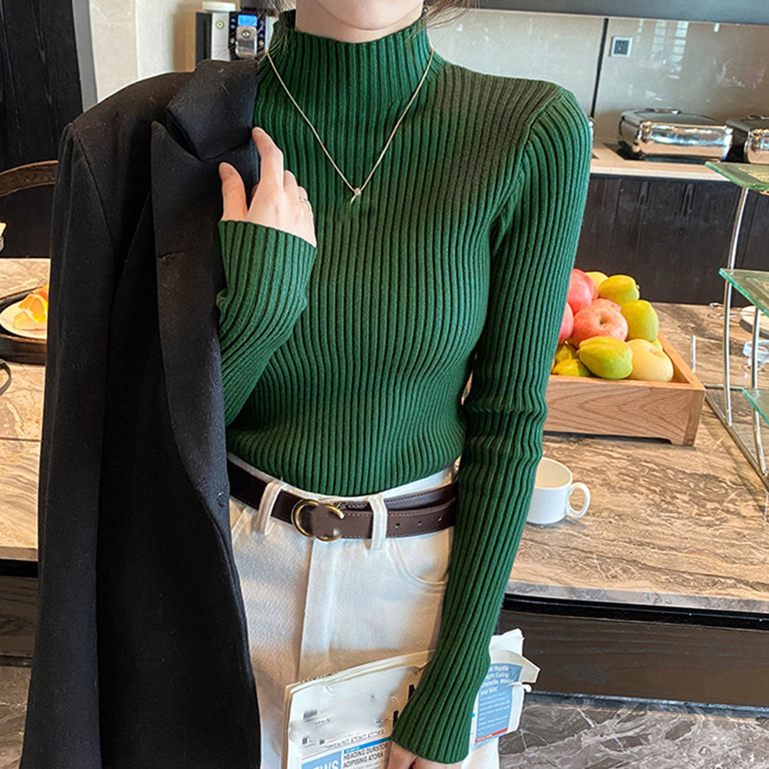 Women's Bottle Neck Rib Knit Top